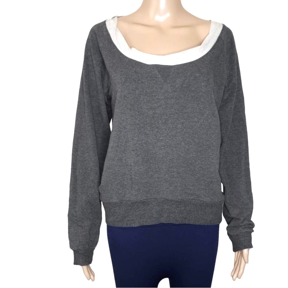 Kenar Gray Cotton Stretch Blend Scoop Neck Sweatshirt Medium